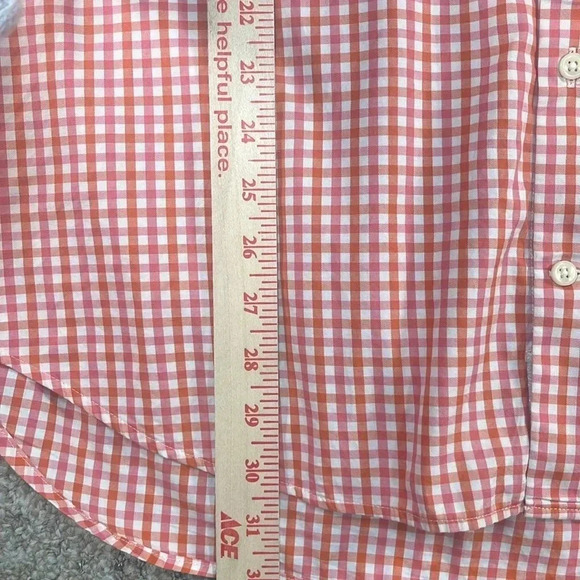 Peter Millar Cotton Long‎ Sleeve Button Down Shirt Gingham Orange Pink - Picture 7 of 9
